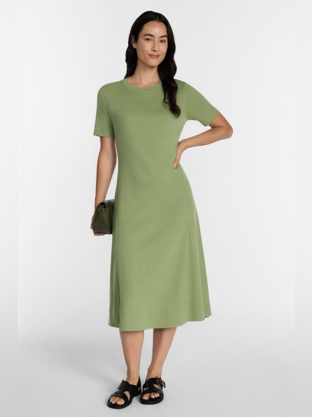 NWT Time and Tru Women's Seamed Cotton Midi Dress Sage Lagume Size S Long